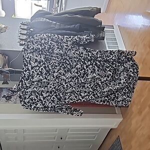 Black and white lace pattern silky blouse